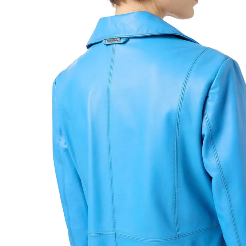 Iceberg Leather Jacket Women's Cobalt Blue-5