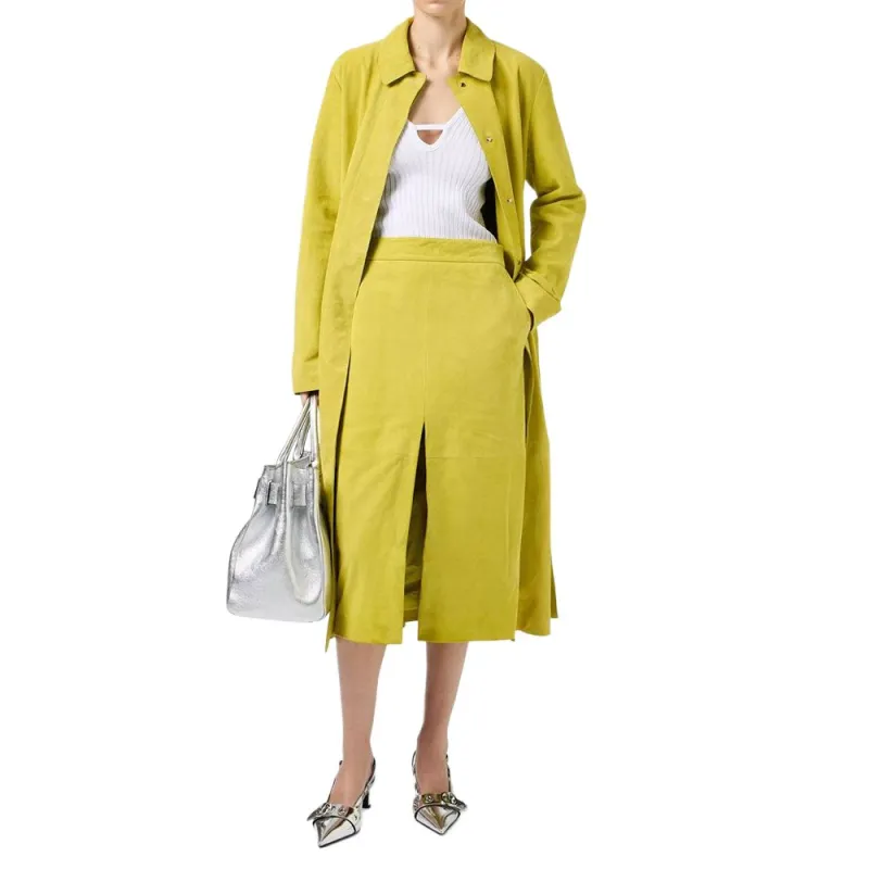 Iceberg Leather Long Skirt Women's Lemon Yellow-1