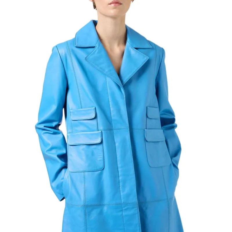 Iceberg Leather Jacket Women's Cobalt Blue-4