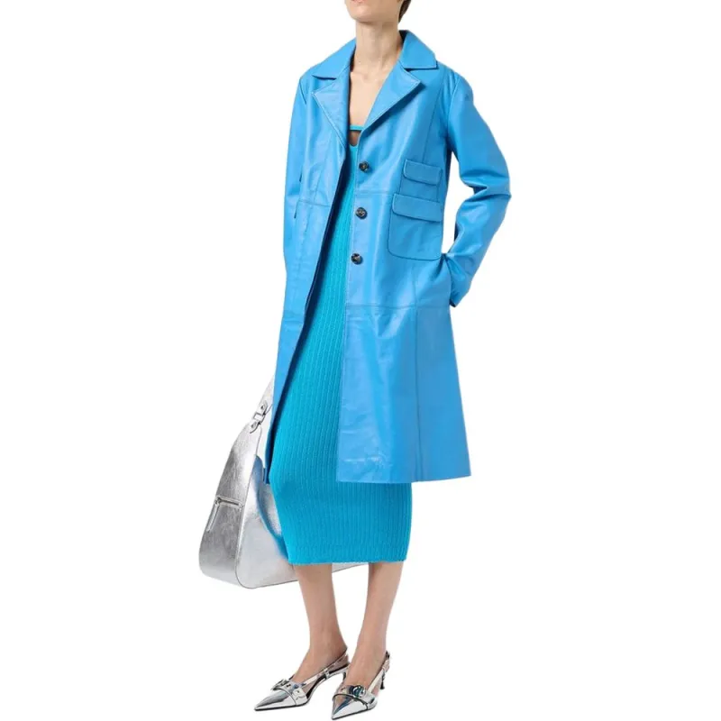 Iceberg Leather Jacket Women's Cobalt Blue-3