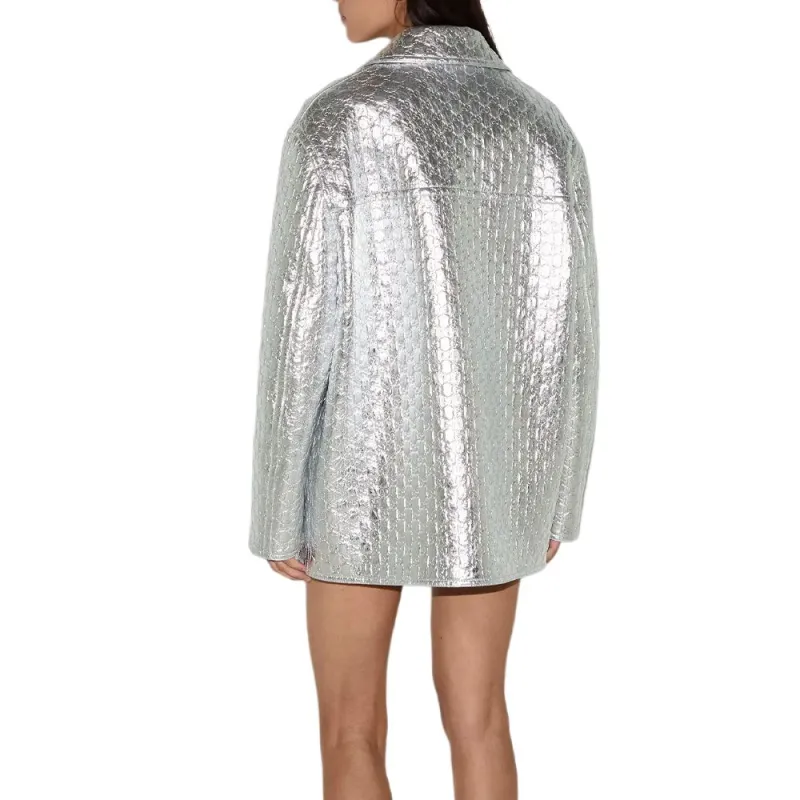 GUCCI SS25 Leather Jacket Women's Silver-3