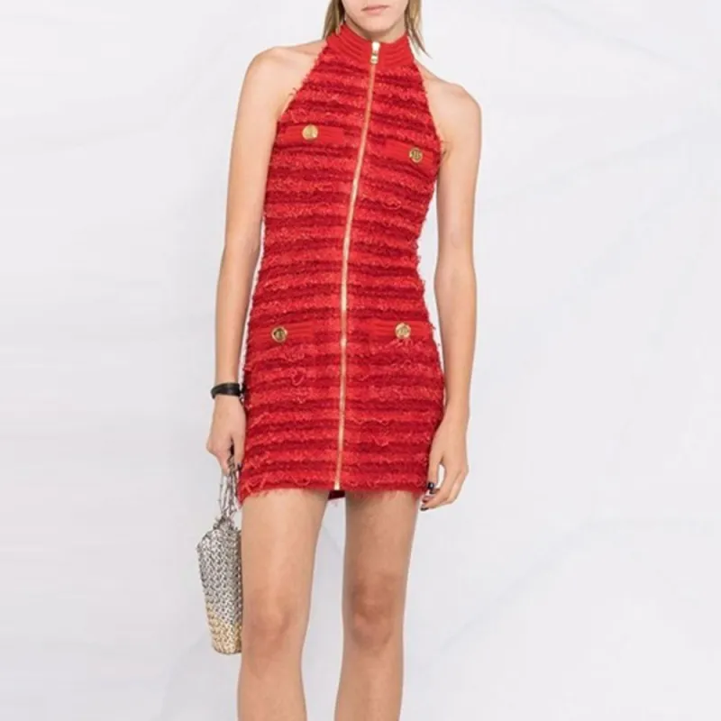 BALMAIN Sleeveless Dresses Women's Red-2
