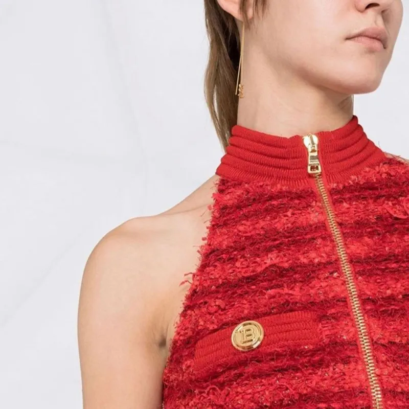 BALMAIN Sleeveless Dresses Women's Red-4