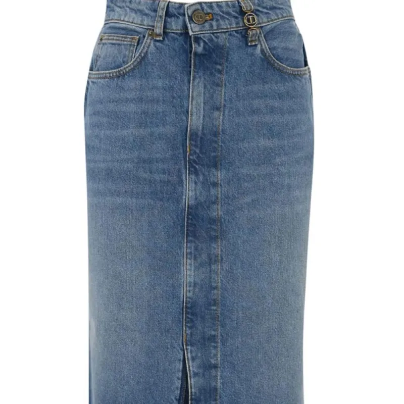 Twinset Denim Slit Midi Skirt-4
