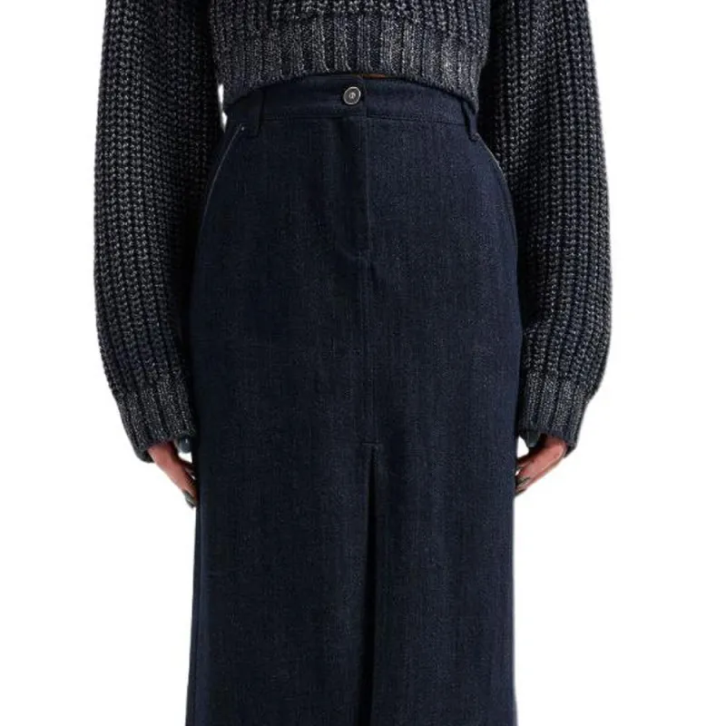 GIORGIO ARMANI High-waisted Denim Midi Skirt-4