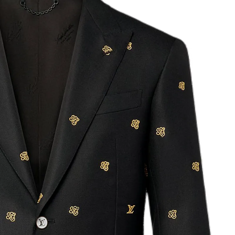 LOUIS VUITTON Embroidered Single Breasted Wool Blend Evening Jacket-4