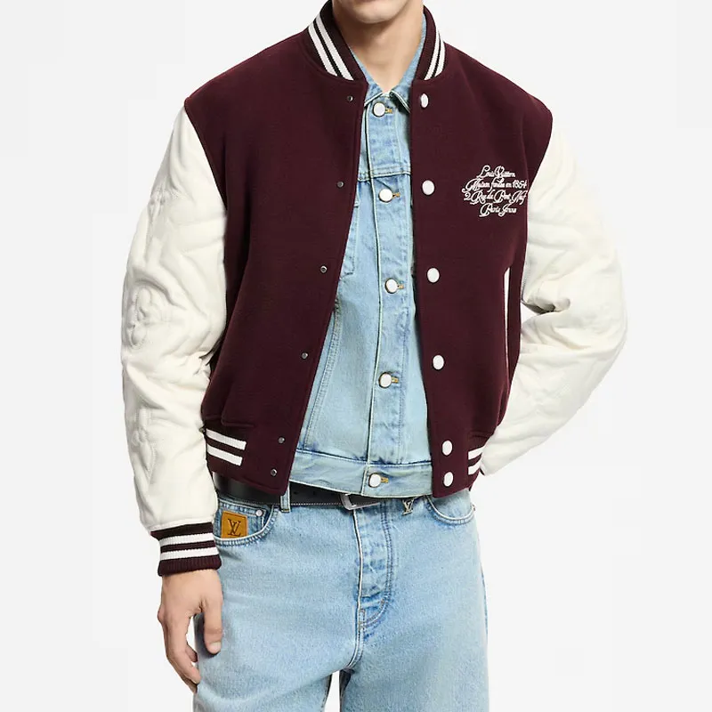 Lv Embroidered Calfskin Varsity Jacket-6