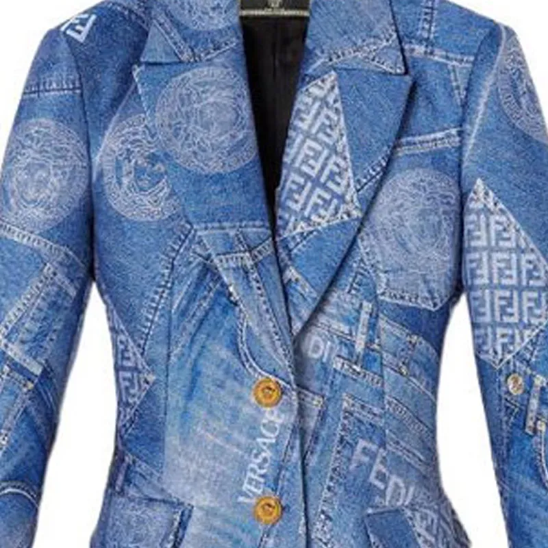 VERSACE Fendace Patchwork Blazer Denim-1