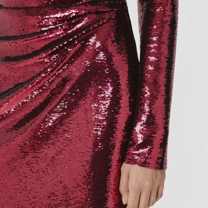 Burberry Aurora Gathered-detail Sequin Midi Dress-4