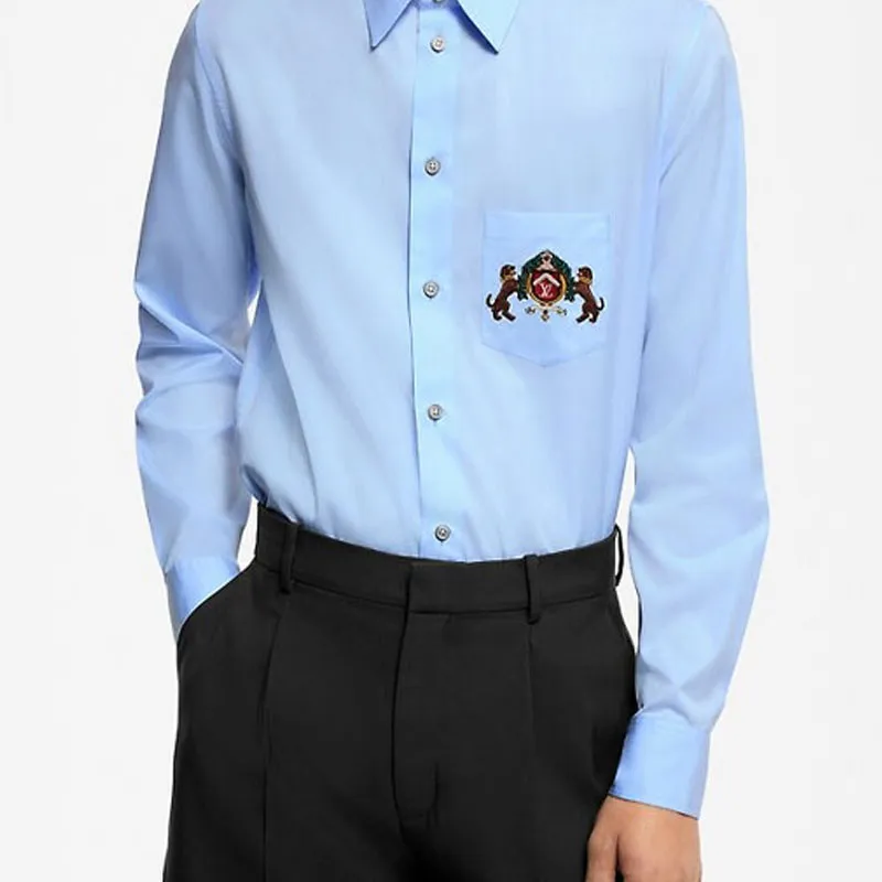 Lv Embroidered Long Sleeved Cotton Shirt-5