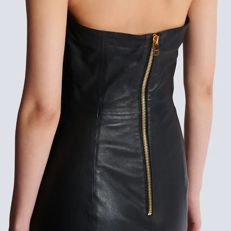BALMAIN Draped Leather Mini Dress-7
