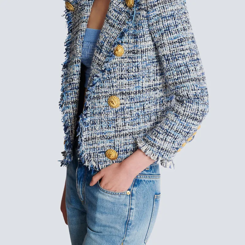 BALMAIN 8 Button Cropped Tweed Edge To Edge Jacket-5