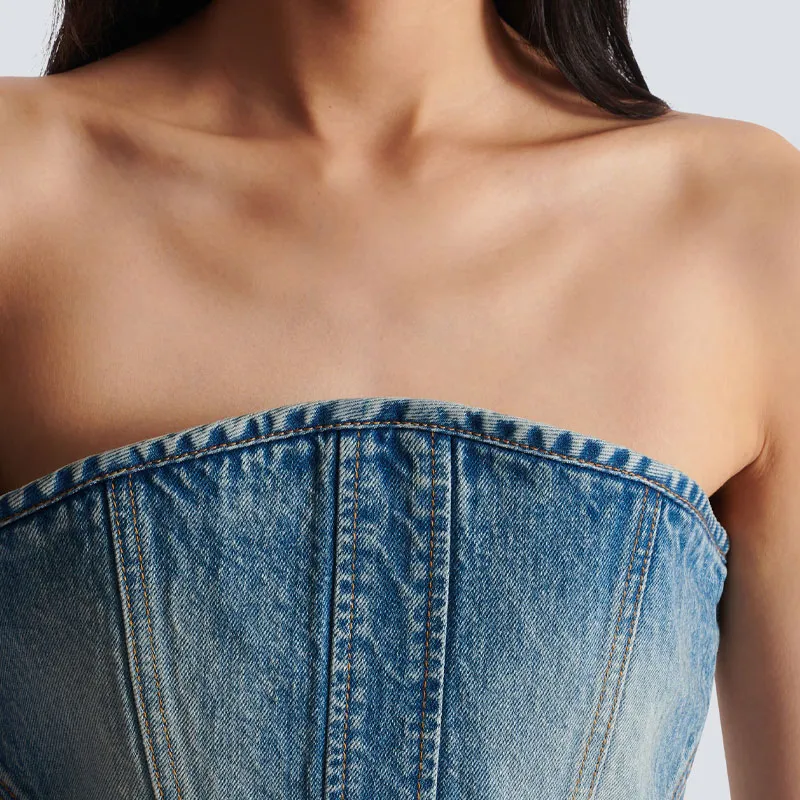 BALMAIN Bustier style Denim Top-6