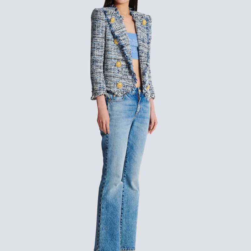 BALMAIN 8 Button Cropped Tweed Edge To Edge Jacket-3