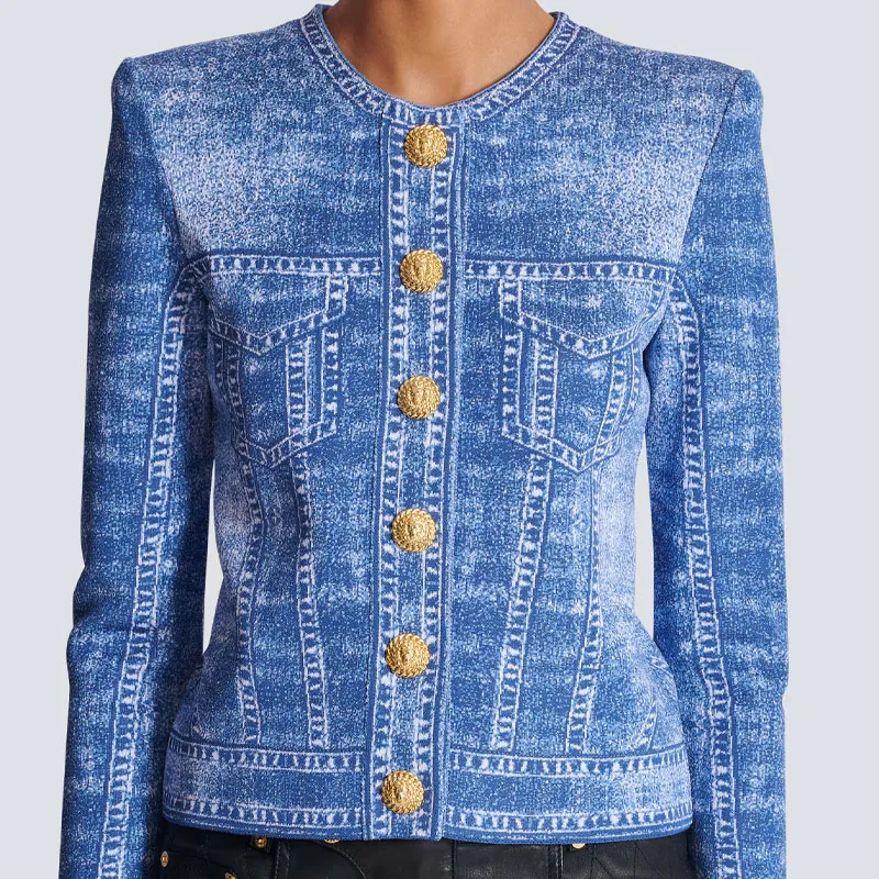 BALMAIN Denim Effect Logo Detailed Knitted Cardigan-4