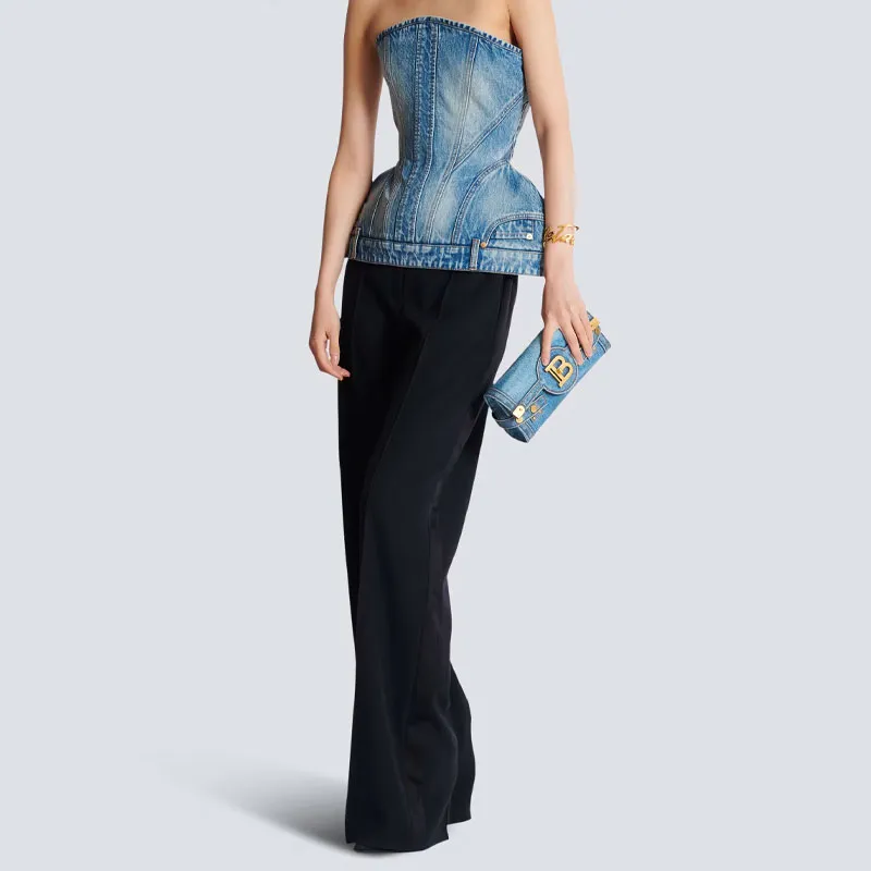 BALMAIN Bustier style Denim Top-3