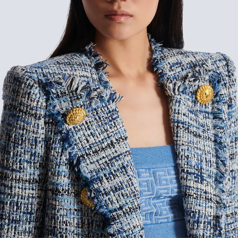 BALMAIN 8 Button Cropped Tweed Edge To Edge Jacket-6