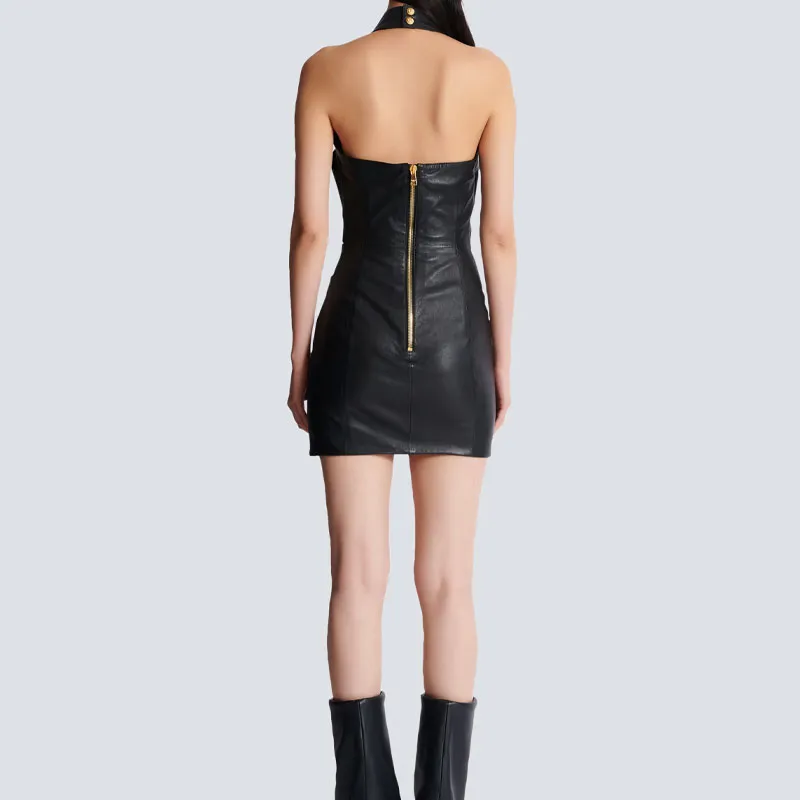 BALMAIN Draped Leather Mini Dress-2