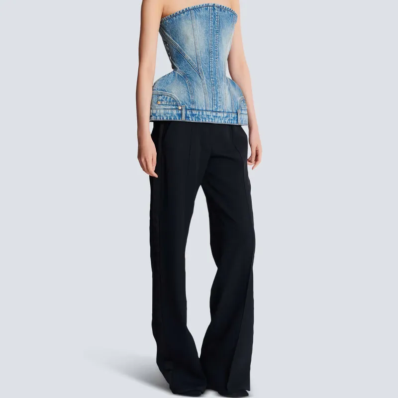 BALMAIN Bustier style Denim Top-1