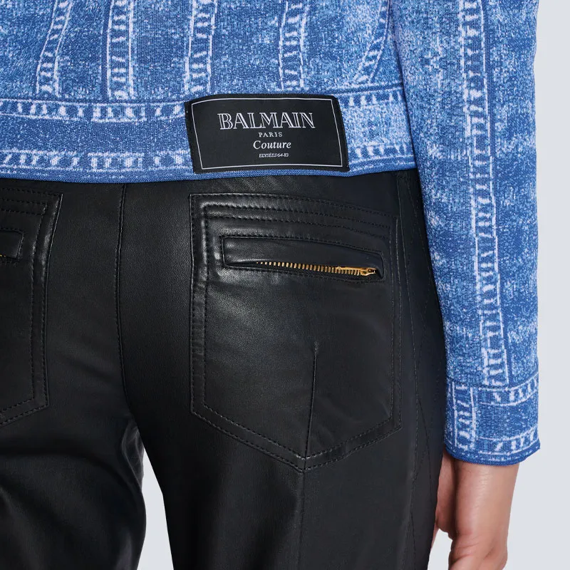 BALMAIN Denim Effect Logo Detailed Knitted Cardigan-7