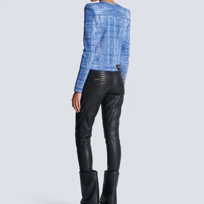BALMAIN Denim Effect Logo Detailed Knitted Cardigan-2