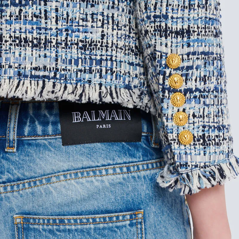 BALMAIN 8 Button Cropped Tweed Edge To Edge Jacket-7