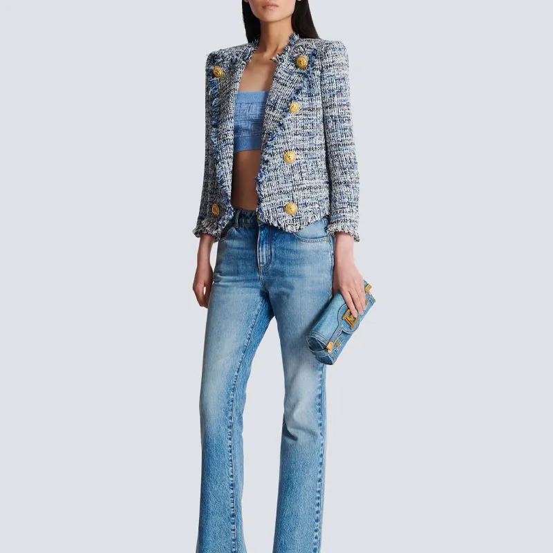BALMAIN 8 Button Cropped Tweed Edge To Edge Jacket-1