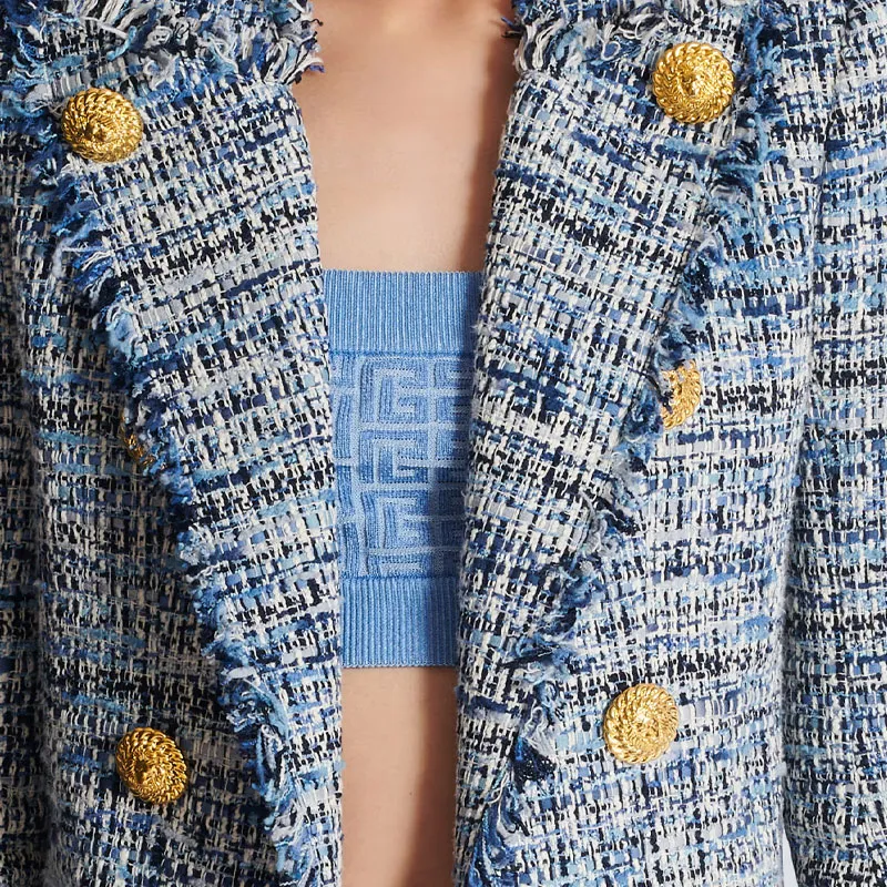 BALMAIN 8 Button Cropped Tweed Edge To Edge Jacket-4