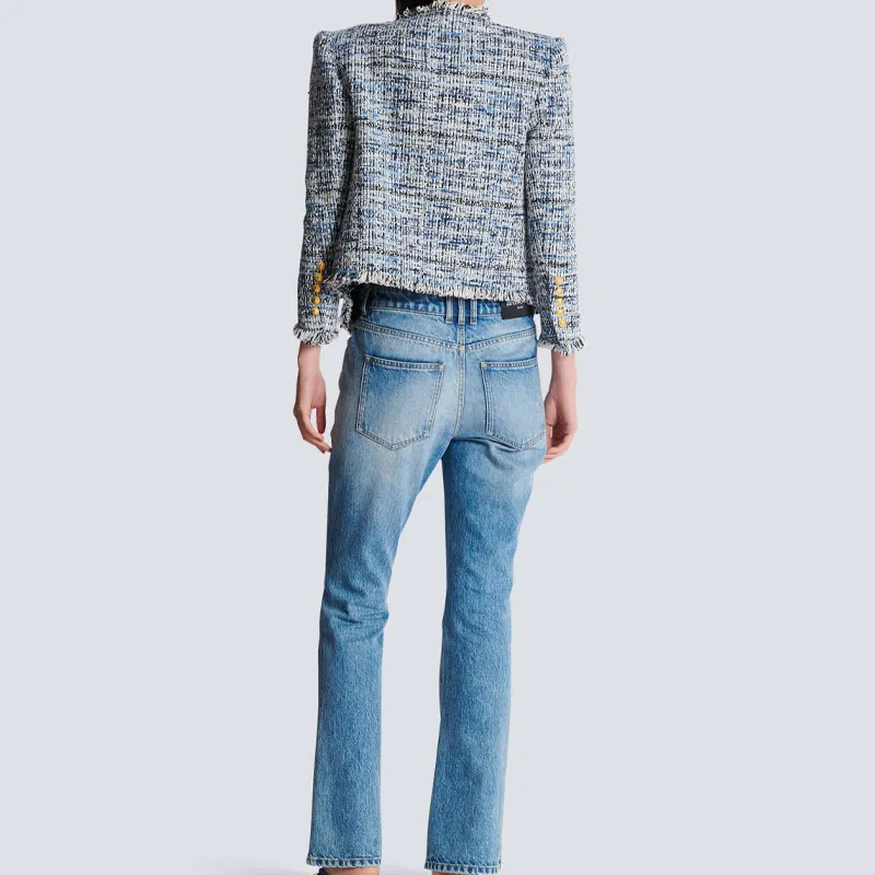 BALMAIN 8 Button Cropped Tweed Edge To Edge Jacket-2