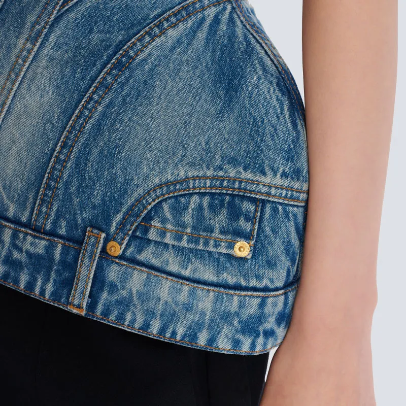 BALMAIN Bustier style Denim Top-8