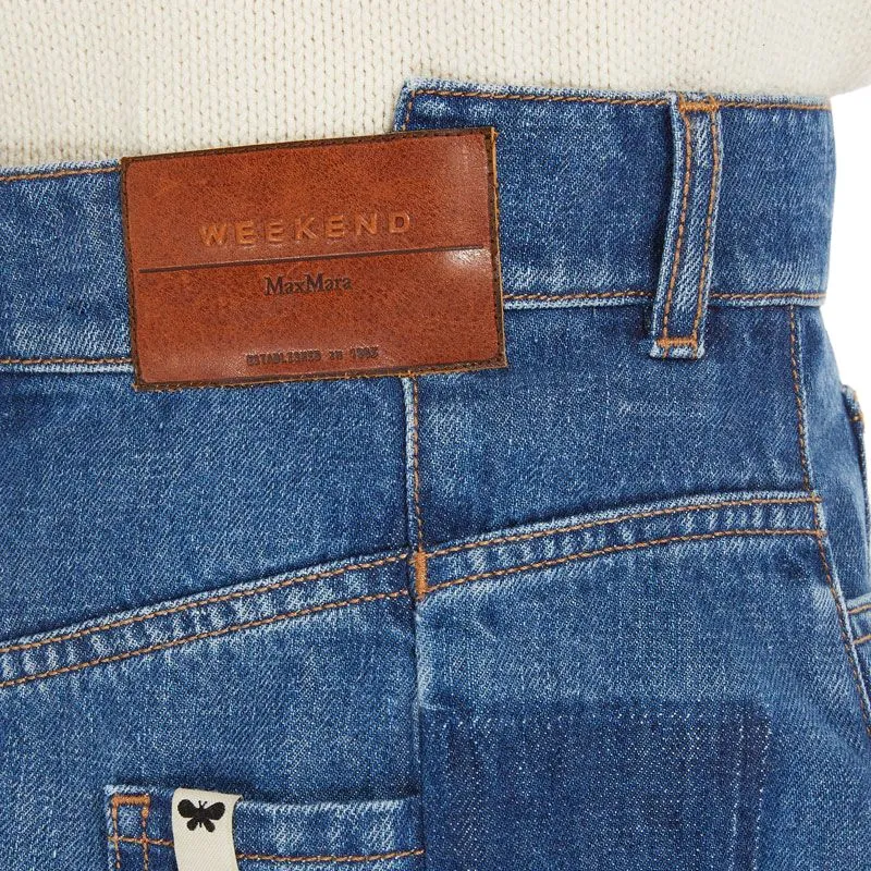 WEEKEND MaxMara Gesso Front Slit Denim Skirt-4