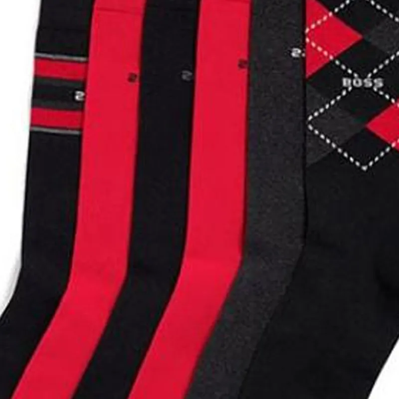 HUGO BOSS SS23 Knee-High Socks Men's 6 Pack Black+Deep Red+Red+Red+Black+Black-2