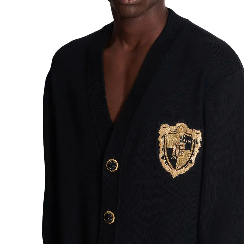 BALMAIN Embroidered Patch Knitted Cardigan-6