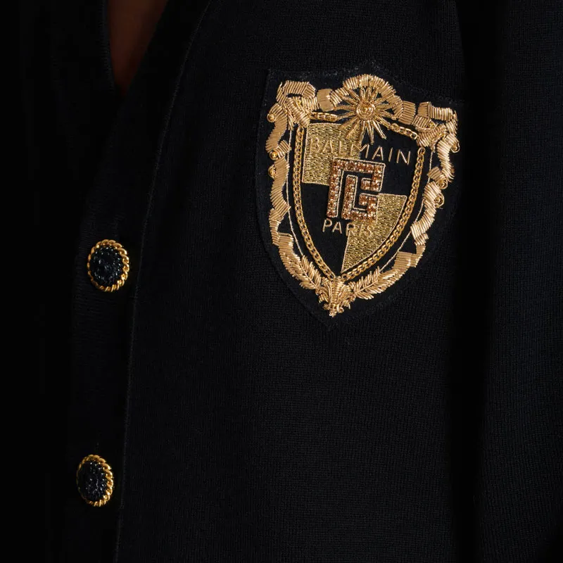 BALMAIN Embroidered Patch Knitted Cardigan-8