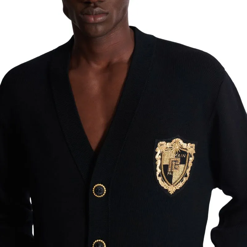 BALMAIN Embroidered Patch Knitted Cardigan-7