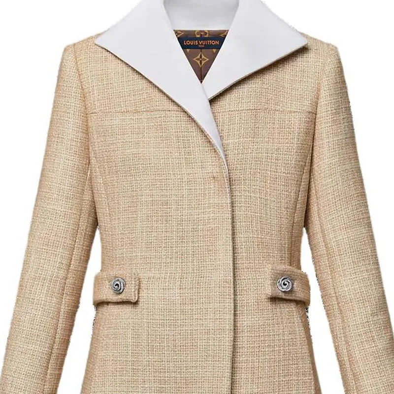 LOUIS VUITTON Graphic Collar Belted Tweed Coat-3
