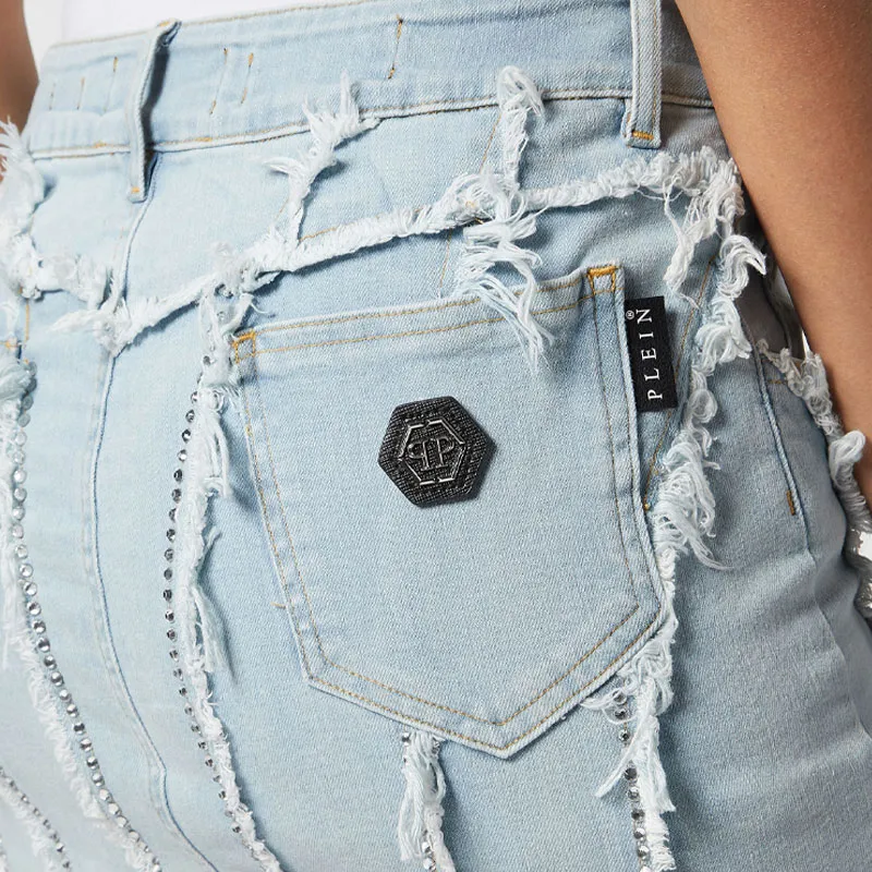 PHILIPP PLEIN Crystal embellished Denim Miniskirt-4