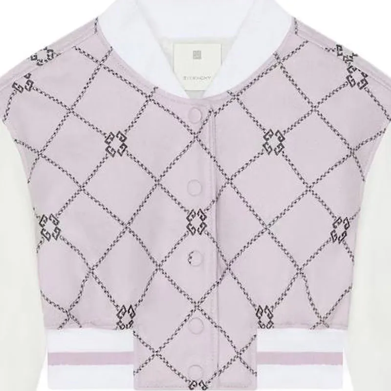 Givenchy Cropped Checked Varsity Jacket 'Grey/Pink'-2