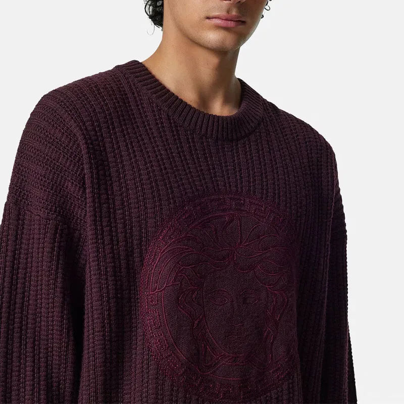 VERSACE Medusa embroidered Cable knit Sweater-4