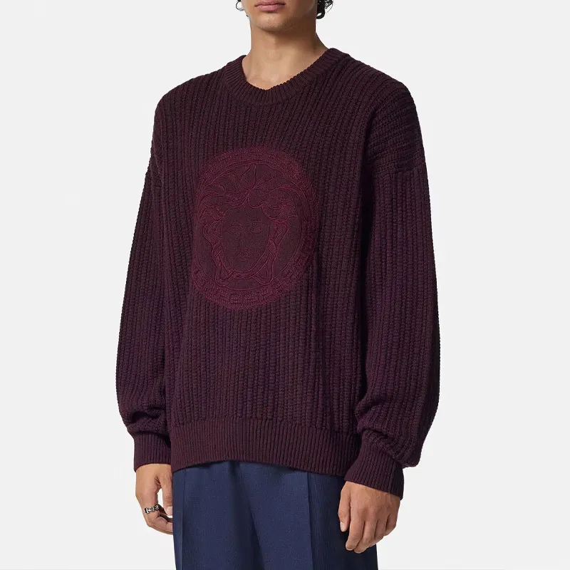VERSACE Medusa embroidered Cable knit Sweater-1