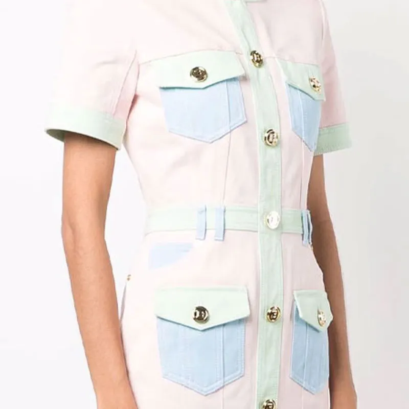 BALMAIN Short Sleeved Dresses Women's Pink-5
