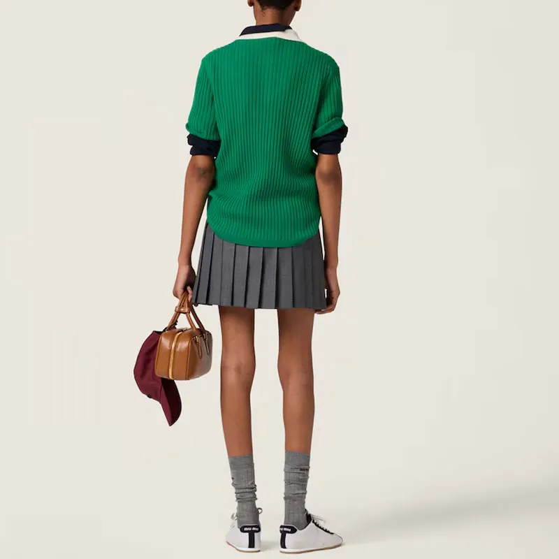 MIU MIU Ribbed Cashmere Polo Top-2
