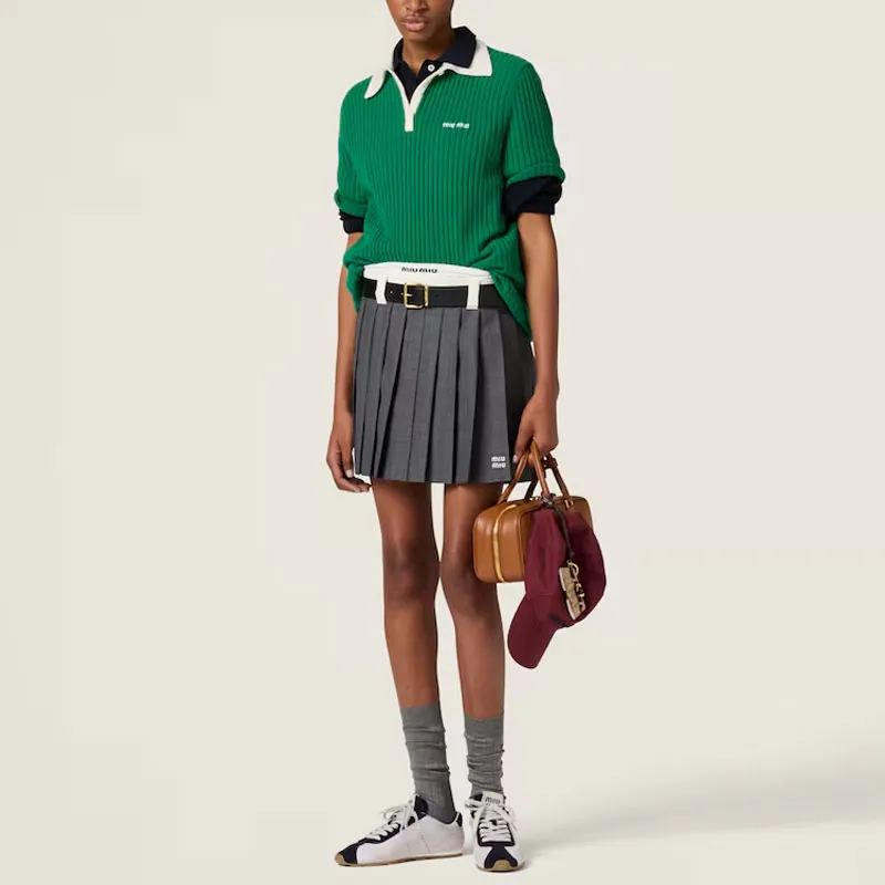 MIU MIU Ribbed Cashmere Polo Top-1