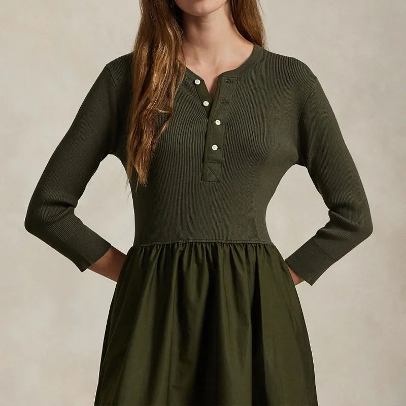 Polo Ralph Lauren Long Sleeved Dresses Women's Olive Green-3