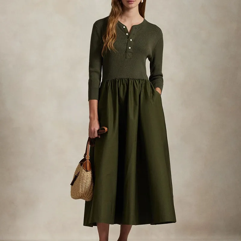 Polo Ralph Lauren Long Sleeved Dresses Women's Olive Green-1