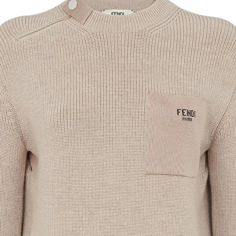 FENDI Asymmetric Zipped Ribbed Knit Jumper-5