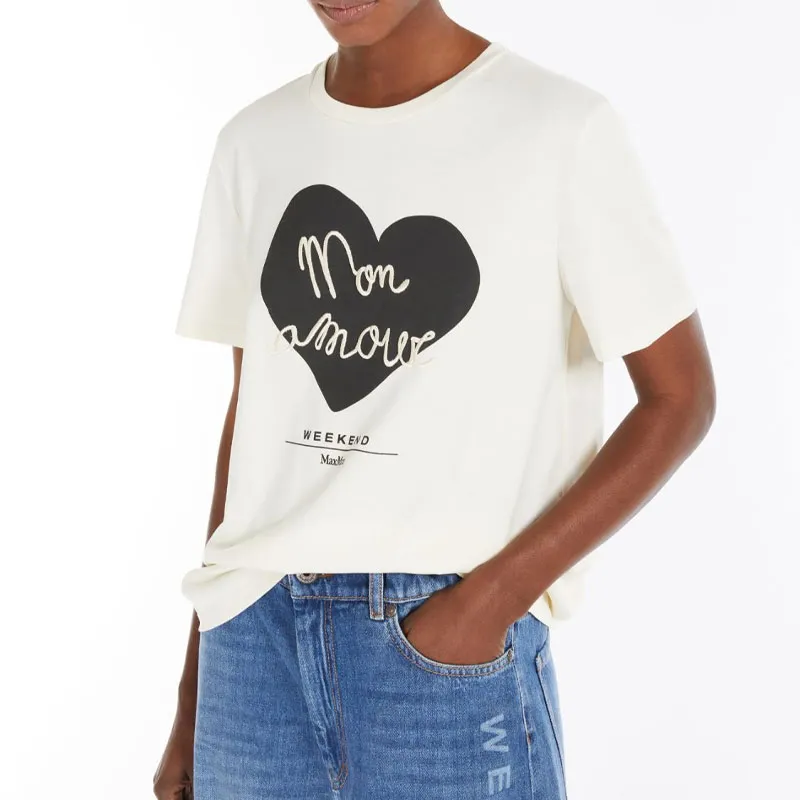 WEEKEND MaxMara Heart Patterned Crewneck T Shirt-3