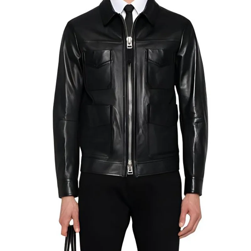 TOM FORD Unlined Grained Texture Leather Jacket-3