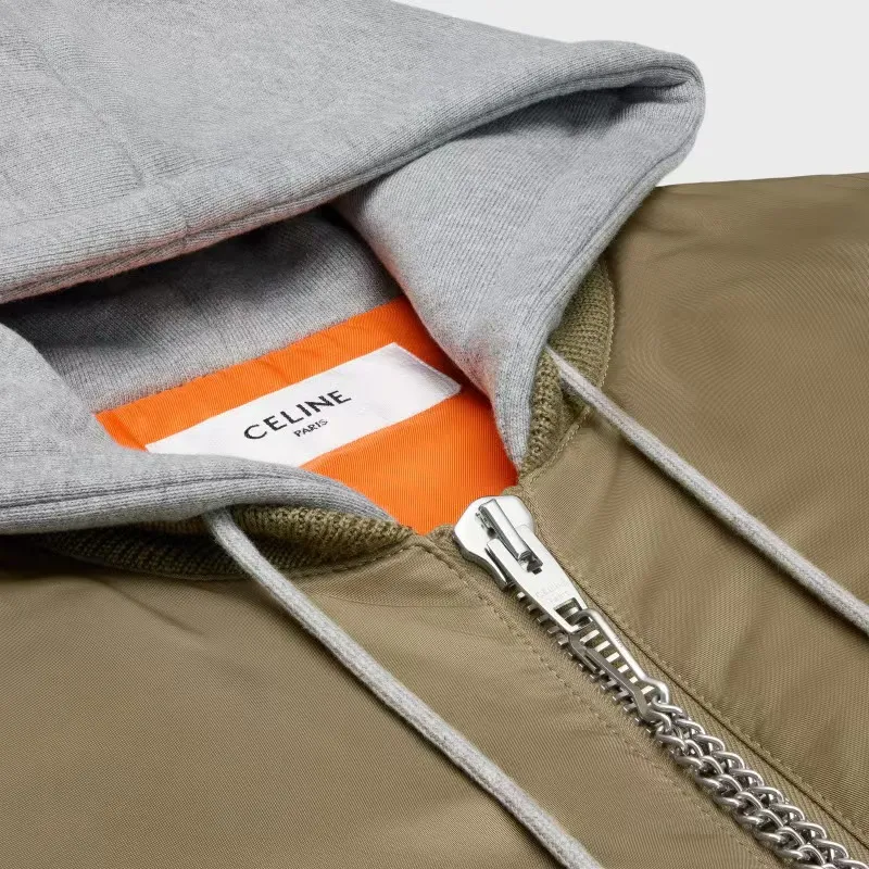 CELINE Hooded Bomber Jacket In Nylon Twill-3
