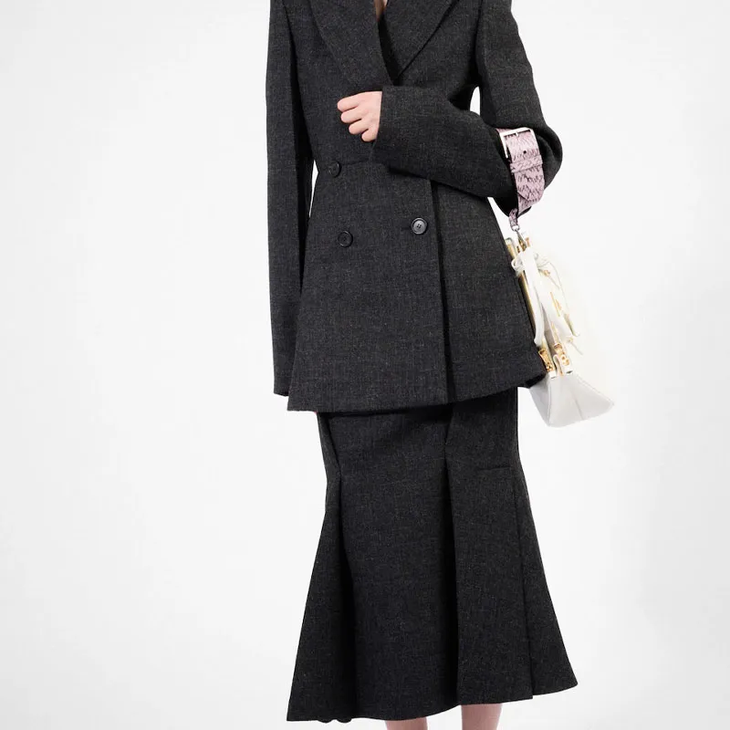PRADA Casual Long Skirt Women's Coal Gray-4